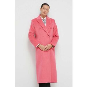 United Colors of Benetton palton din lana culoarea roz, de tranzitie, cu doua randuri de nasturi imagine