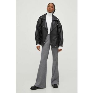 Answear Lab pantaloni femei, culoarea gri, evazati, high waist imagine