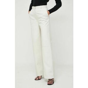 BOSS pantaloni de piele femei, culoarea bej, drept, high waist 50516959 imagine