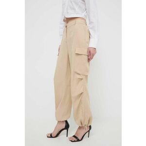 Karl Lagerfeld pantaloni din amestec de in culoarea bej, fason cargo, high waist imagine