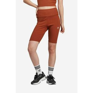 adidas Originals pantaloni scurți femei, culoarea maro, uni, high waist IL9621-brown imagine