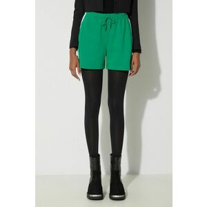 adidas Originals pantaloni scurți 3-Stripes French Terry de damă, culoarea verde cu aplicații, talie înaltă IP0697 imagine