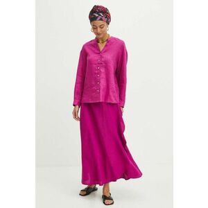 Medicine camasa de in femei, culoarea violet, cu guler stand-up, relaxed imagine