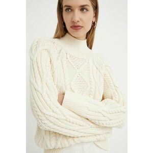 BOSS pulover din amestec de lana femei, culoarea bej, călduros, cu turtleneck, 50518369 imagine