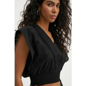 The Kooples bluza din bumbac femei, culoarea negru, neted, FTOP28028K imagine