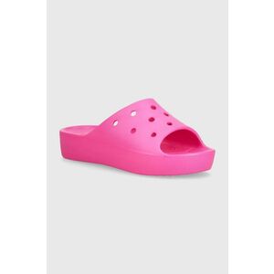 Crocs papuci Classic Platform Slide femei, culoarea roz, cu platforma, 208180 imagine