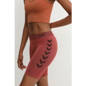 Hummel pantaloni scurți de antrenament First Seamless culoarea rosu, cu imprimeu, high waist, 212556 imagine