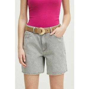 Medicine pantaloni scurti jeans femei, culoarea gri, neted, medium waist imagine
