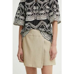 Bruuns Bazaar fustă pantaloni CindySusBBElica skirt/shorts culoarea bej, neted, high waist, BBW4024 imagine