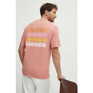 Lacoste tricou din bumbac barbati, culoarea roz, cu imprimeu imagine