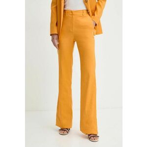 Marella pantaloni din in culoarea portocaliu, evazati, high waist, 2413131132200 imagine