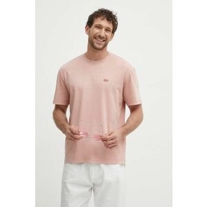Lacoste tricou din bumbac barbati, culoarea roz, neted imagine