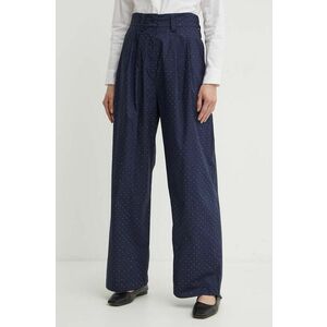 Marella pantaloni de bumbac culoarea albastru marin, lat, high waist, 2413131105200 imagine