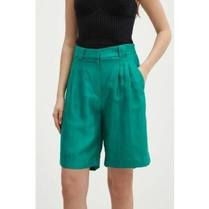 La Petite Française pantaloni scurți din amestec de in SAVOUREUX culoarea verde, neted, high waist imagine