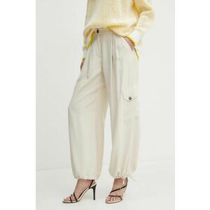 MAX&Co. pantaloni femei, culoarea bej, fason cargo, high waist, 2416131072200 imagine