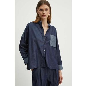 MAX&Co. camasa din bumbac femei, culoarea albastru marin, relaxed, 2416111043200 imagine