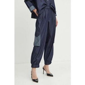 MAX&Co. pantaloni de bumbac culoarea albastru marin, drept, high waist, 2416181053200 imagine