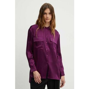 MAX&Co. camasa de matase culoarea violet, cu guler stand-up, relaxed, 2416111052200 imagine