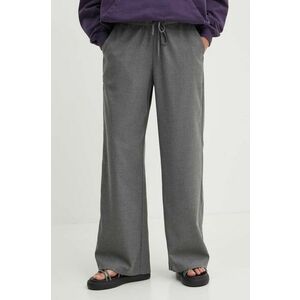 Hollister Co. pantaloni femei, culoarea gri, drept, high waist imagine