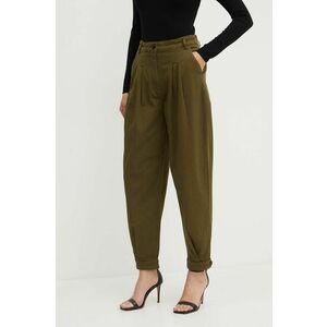 MAX&Co. pantaloni x FATMA MOSTAFA femei, culoarea verde, drept, high waist, 2418131022200 imagine