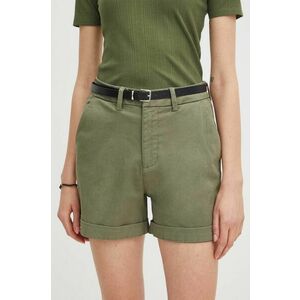 Medicine pantaloni scurti femei, culoarea verde, neted, medium waist imagine