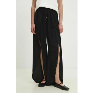 Answear Lab pantaloni de damă, culoarea negru, high waist larg imagine