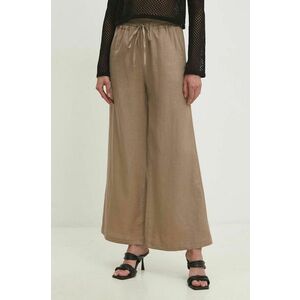 Answear Lab pantaloni din in culoarea bej, lat, high waist imagine