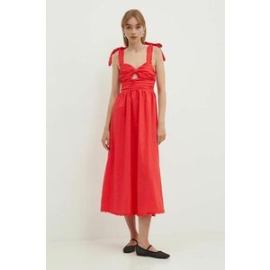Never Fully Dressed rochie din amestec de in Elspeth culoarea rosu, maxi, evazati, NFDDR1526 imagine