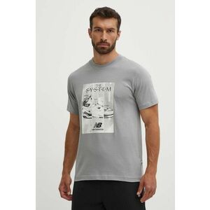 New Balance tricou din bumbac barbati, culoarea gri, cu imprimeu, MT41595YST imagine