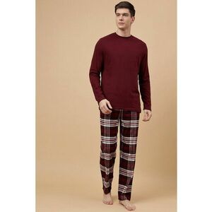 Pijama cu pantaloni lungi - de bumbac - cu model in carouri imagine