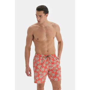 Pantaloni scurti de baie cu snur in talie si imprimeu tropical imagine