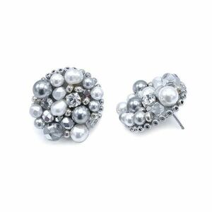 Cercei eleganti rotunzi alb argintii cu perle si cristale, Sparkle, Corizmi imagine