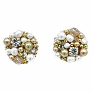 Cercei eleganti rotunzi alb aurii cu perle si cristale, Sparkle, Corizmi imagine