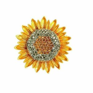 Brosa Sunflower, aurie, decorata cu zirconiu, in forma de floarea soarelui imagine