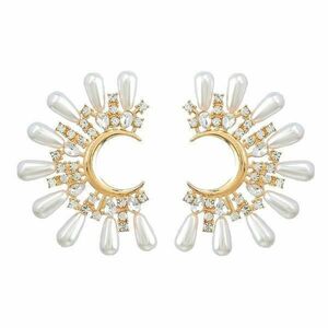 Cercei Anya, aurii, in forma de semiluna, decorati cu zirconiu si perle - Colectia Universe of Pearls imagine
