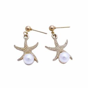 Cercei Melina, aurii, in forma de stea, decorati cu perle imagine