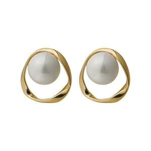Cercei Aurelie, aurii, rotunzi, tip stud, decorati cu perle - Colectia Universe of Pearls imagine