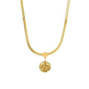 Colier Daphne, auriu, din otel inoxidabil, cu medalion rotund model sarpe imagine