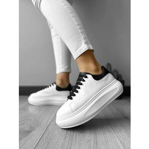 Adidasi dama casual albi cu calcai negru A01 imagine