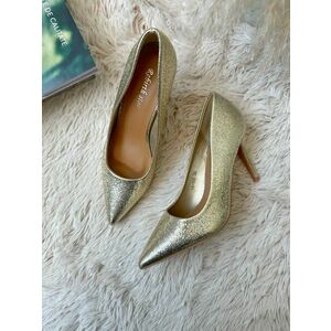 Pantofi eleganti dama cu toc subtire aurii 102 imagine