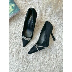 Pantofi eleganti dama cu toc subtire negri GQ01 imagine