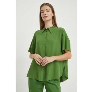 United Colors of Benetton camasa femei, culoarea verde, cu guler clasic, relaxed imagine