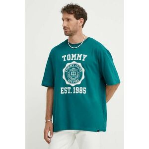 Tommy Jeans tricou din bumbac bărbați, culoarea verde, cu imprimeu, DM0DM18560 imagine