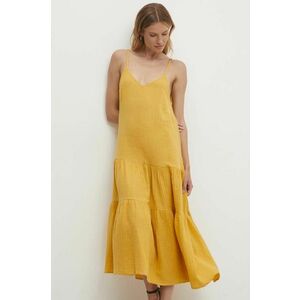 Answear Lab rochie din bumbac culoarea galben, midi, evazati imagine