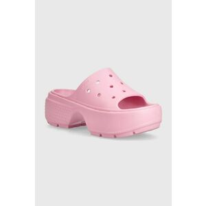 Crocs papuci Stomp Slide femei, culoarea roz, cu platforma, 209346 imagine