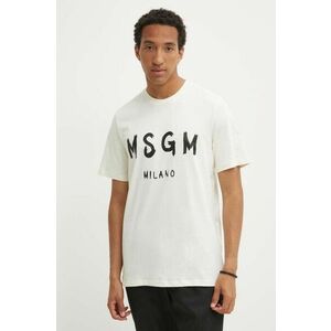 MSGM tricou din bumbac barbati, culoarea bej, cu imprimeu, 2000MM510.200002 imagine