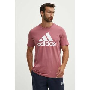 adidas tricou din bumbac Essentials barbati, culoarea roz, cu imprimeu, IX0137 imagine
