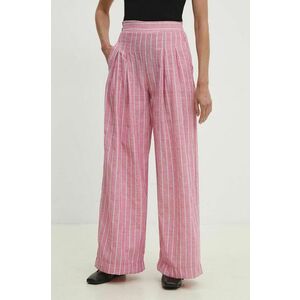 Answear Lab pantaloni de bumbac culoarea roz, lat, high waist imagine