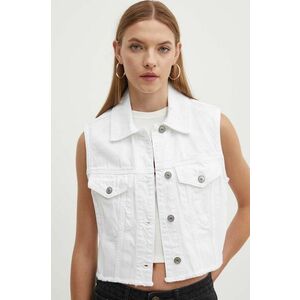Abercrombie & Fitch vesta jeans femei, culoarea alb, un singur rand de nasturi imagine