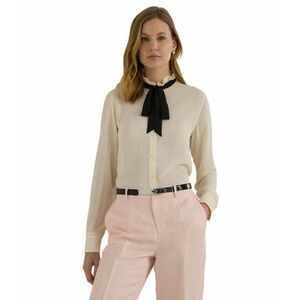 Imbracaminte Femei LAUREN Ralph Lauren Classic Fit Georgette Tie-Neck Shirt Mascarpone CreamBlack imagine